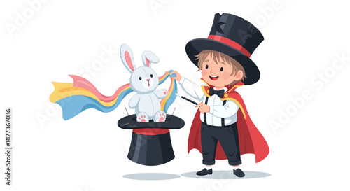 magical magic trick with a charming bunny and young illusionist in whimsical