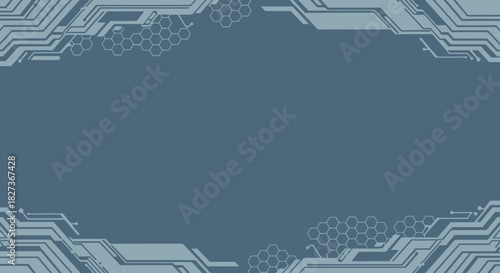Abstract Technology Background with Geometric Shapes and Hexagonal Patterns.