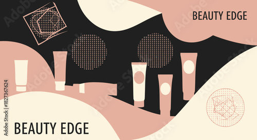 Beauty Edge Skincare Products Displayed on Abstract Background.