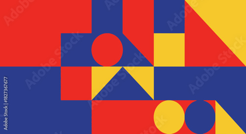Geometric shapes composition with vibrant colors and abstract design.