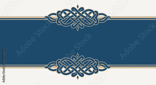 Elegant Blue Banner with Celtic Knot Decorations for Invitations.