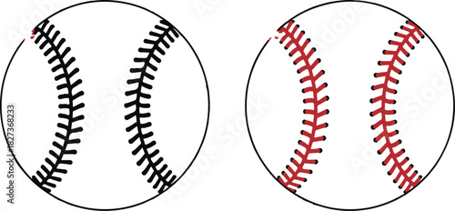 Baseball illustration featuring red and black stitched seam sports equipment