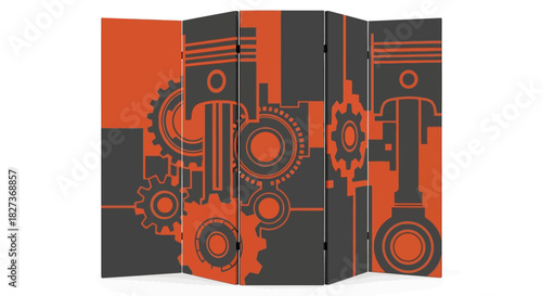 Orange and Gray Engine Parts Room Divider Screen.