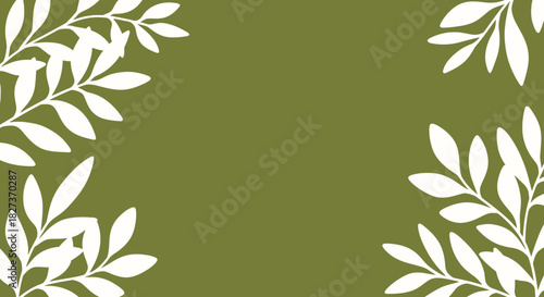 White Leaves on Olive Green Background.