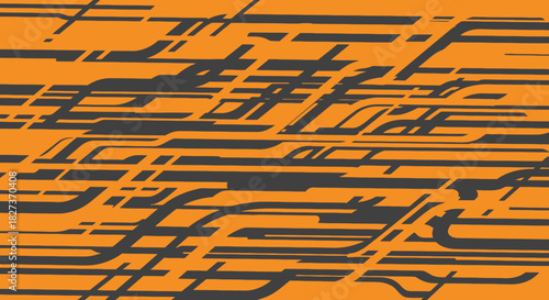 Abstract futuristic background with orange and grey intersecting lines.