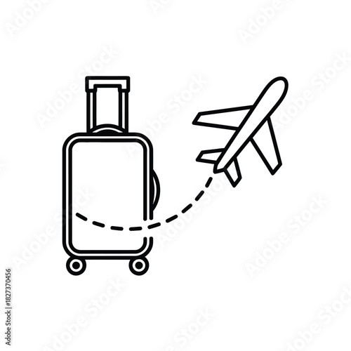 Icon showing travel planning suitcase airplane route journey symbolizing transportation adventure vacation tourism and exploration