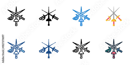 Fencing Sword icon set multiple style vector collection 
