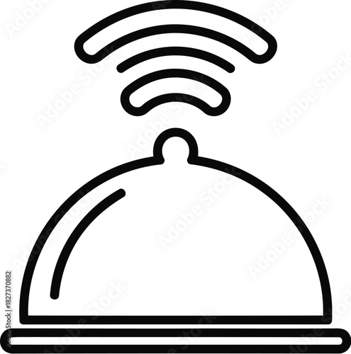 Smart food service concept with cloche and wireless signal, symbolizing modern restaurant technology, digital dining, and innovative hospitality