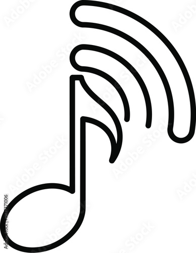 Musical note with radiating sound waves, symbolizing audio streaming, broadcast, or wireless music transmission