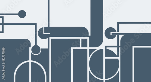 Abstract geometric design with interconnected lines and shapes.