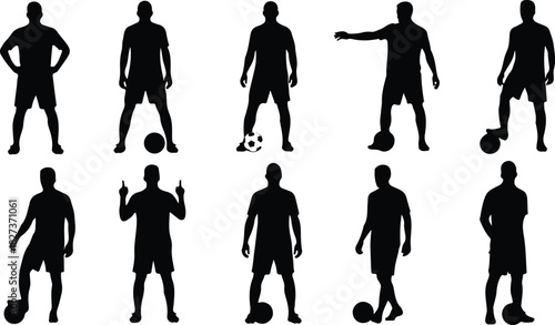 Soccer player silhouettes in various poses for design project usage