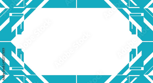 Geometric Turquoise and White Abstract Frame Design.