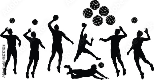 Volleyball Players Silhouettes in Action Performing Different Volleyball Moves