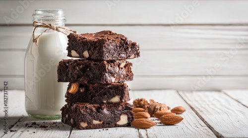 Indulge in decadent homemade brownies with a refreshing glass of milk, perfect for a cozy treat or sweet escape, a delicious indulgence!