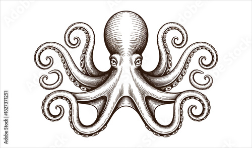 Wide Octopus Border - Vintage Tentacle Illustration Art