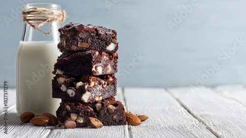 Indulge in these decadent almond brownies served with cold creamy milk, a perfect comfort treat for enjoying at home, baking, or sharing with friends