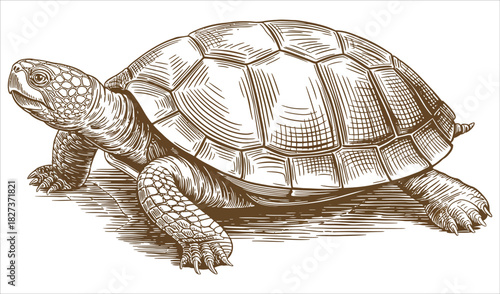 Vintage Tortoise Engraving (Side Profile, Brown)