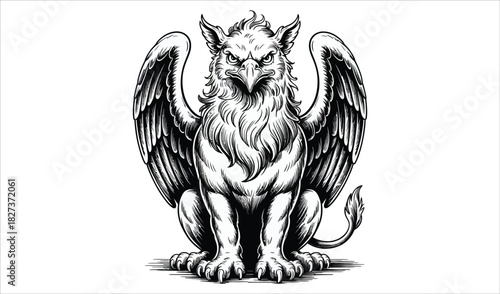 Powerful Winged Fantasy Beast - Frontal View Mythical Creature