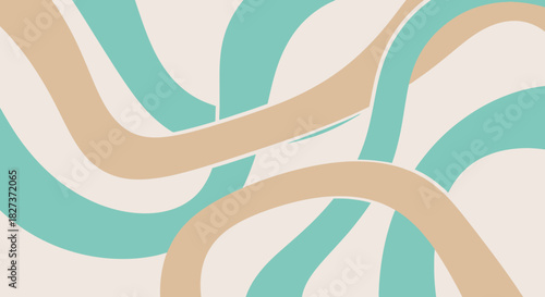Abstract background with pastel green and beige wavy lines.
