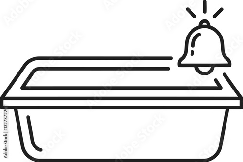 Litter box with a notification bell icon, symbolizing pet care alerts or smart litter box technology