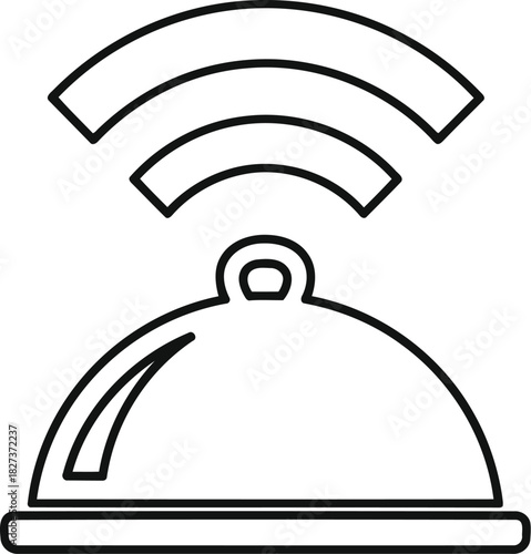 Smart food delivery icon a cloche with wireless signals, symbolizing modern culinary services, digital ordering, and connected kitchen technology