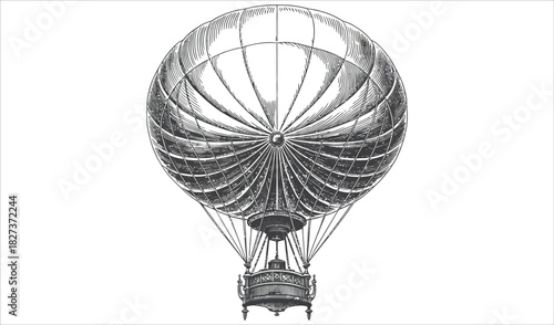 Vintage Engraving of Hot Air Balloon - Retro Air Travel Illustration