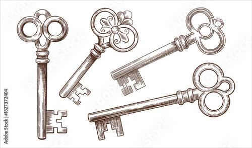 Seamless Pattern of Antique Skeleton Keys - Vintage Background Design