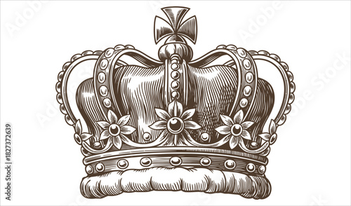Royal Silver Crown with Cross and Jewels - Isolated Vector Illustration