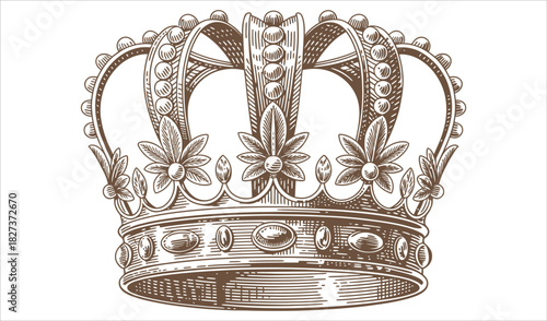 Highly Ornate Vintage Engraving of a Detailed Royal Monarchy Crown Vector