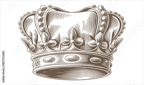 Majestic Engraved Royal Crown with Laurel Leaves Vector Symbol of Victory