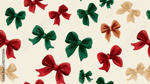 Playful Christmas Ribbon Bows Seamless Pattern for background