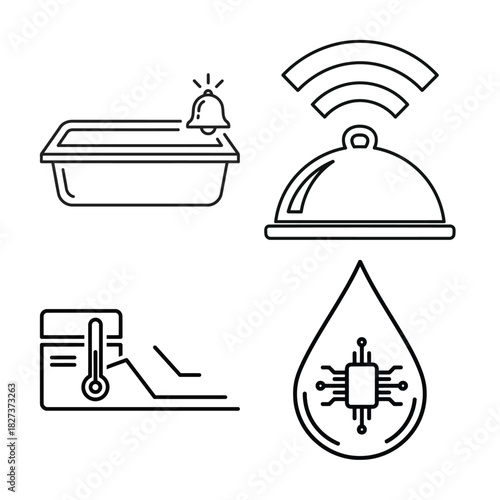 Litter box with a notification bell icon, symbolizing pet care alerts or smart litter box technology