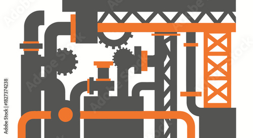 Industrial Machinery with Pipes and Gears Illustration.