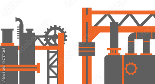 Industrial machinery and equipment in orange and gray colors.