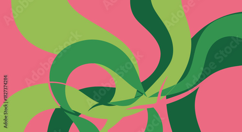 Abstract Swirls of Green and Pink.