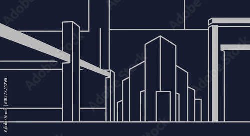 Architectural Illustration of Modern City Skyline at Night.