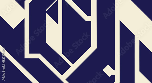 Abstract Geometric Pattern in Navy and Cream Modern Design.