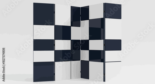 Abstract Black and White Checkerboard Room Divider.