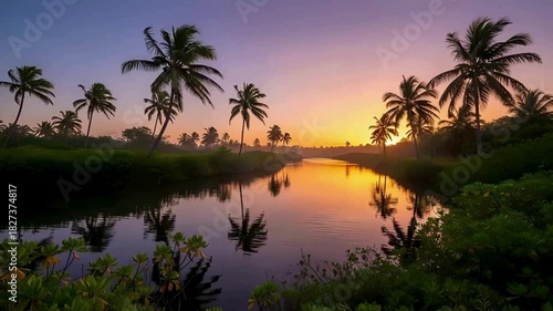 Wallpaper Mural Drifting down a sun-kissed river at sunset with palm trees swaying in the gentle breeze creating pure vacation bliss in paradise Torontodigital.ca