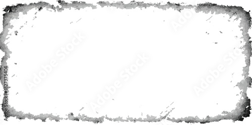 Distressed grunge frame with rough edges black and white texture for creative projects isolated on white background