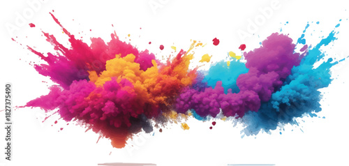 Colorful powder explosion vibrant holi dust cloud abstract design element for festive backgrounds and creative projects