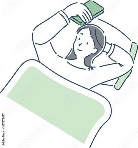 寝る前にスマホを使っている女性のシンプルなイラスト素材