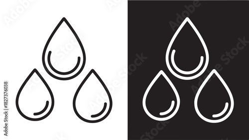 Set of water drop icons simple line art vector design isolated on white and black background