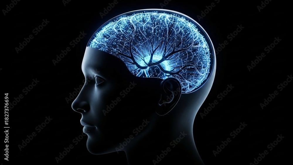 Obraz premium Artificial Intelligence Concept with Glowing Human Brain Activity