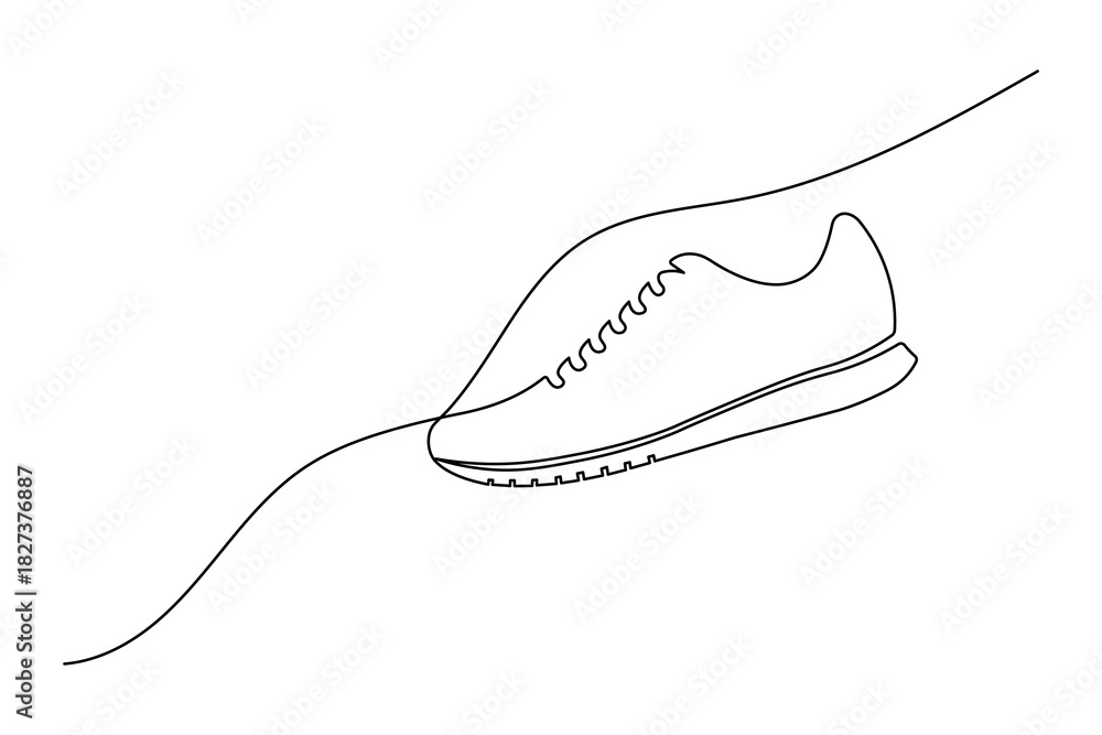 Fototapeta premium Continuous one line art drawing of a modern running shoe or sneaker for sports activity