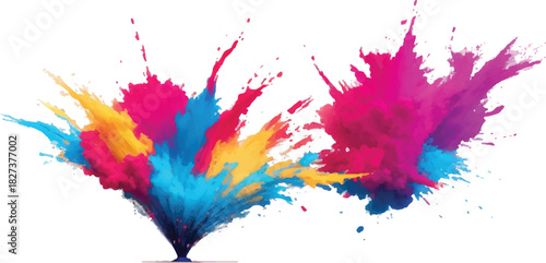 Colorful powder explosion with vibrant hues a dynamic burst of color for Holi festival celebrations isolated on white