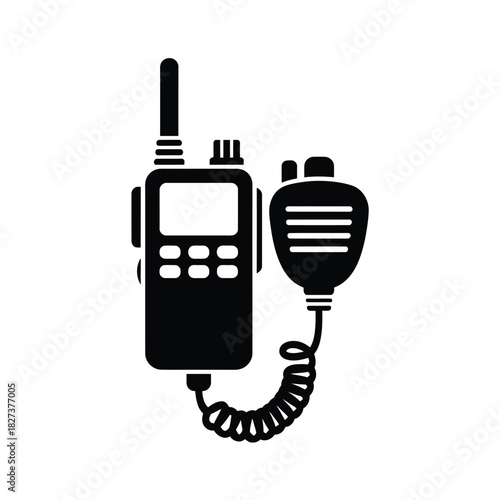 Black and white icon of a walkie talkie and microphone