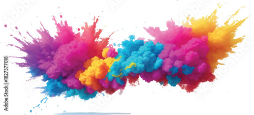 Colorful powder explosion vibrant holi powder cloud isolated on white background for design elements