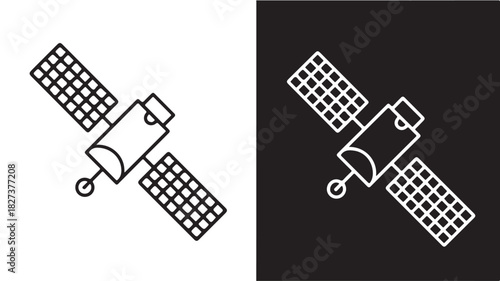 Satellite icon simple line vector illustration isolated on white and black backgrounds for communication and technology concepts