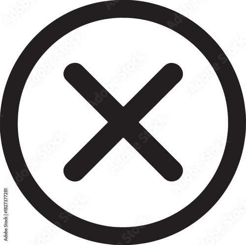 Black cross mark inside a circle icon, simple symbol for cancel or close